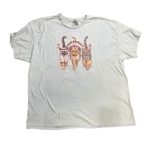 Gildan Light Blue Graphic T-Shirt Cats in Headdress Plus Size 3XL Heavy Cotton